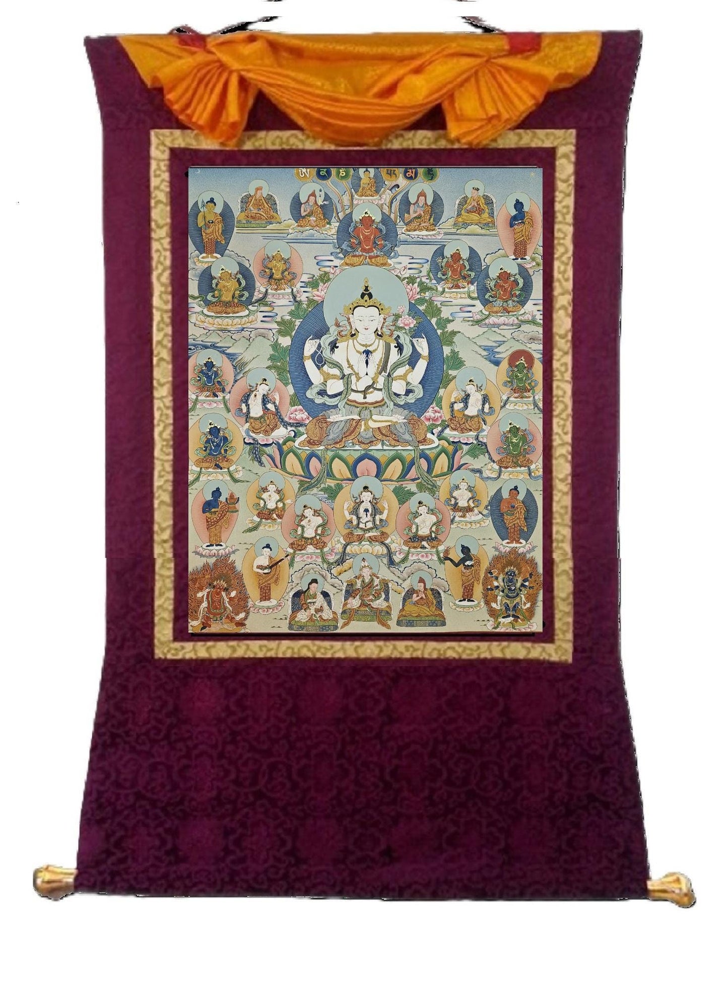 392. Chenrezig Thangka (Thanka).  Free Brocade / Free Shipping.