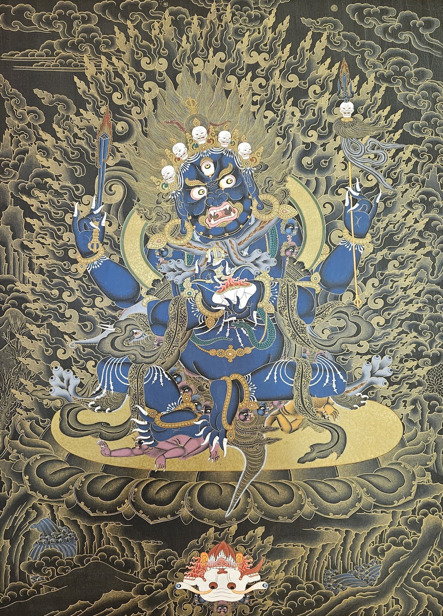 213. 4 Arm Mahakala Thanka (Thangka).  Free Brocade / Free Shipping.