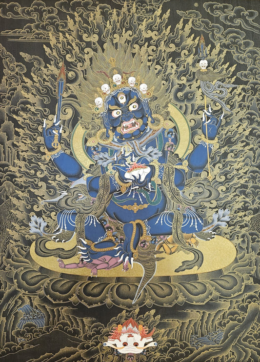 213. 4 Arm Mahakala Thanka (Thangka).  Free Brocade / Free Shipping.