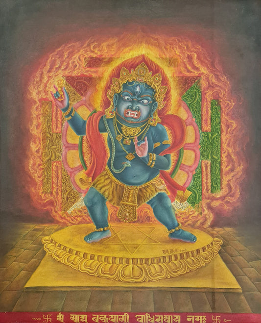 Vajrapani Thangka (Thanka) Newari Painting Paubha Oil Painting. Signed by the Artist.