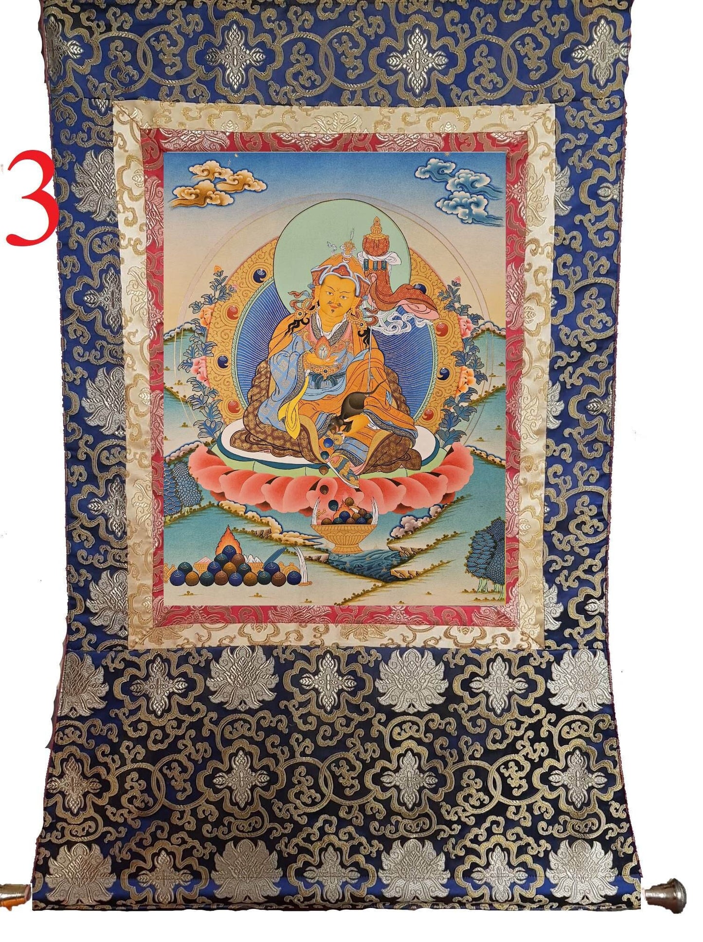 174. Khandro Norlha (Guru Jambhala) Thangka (Thanka). Free Brocade / Free Shipping.
