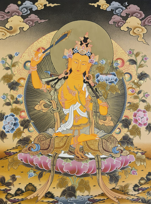 214. Manjushree (Manjushri) Thangka (Thanka). Free Brocade / Free Shipping.