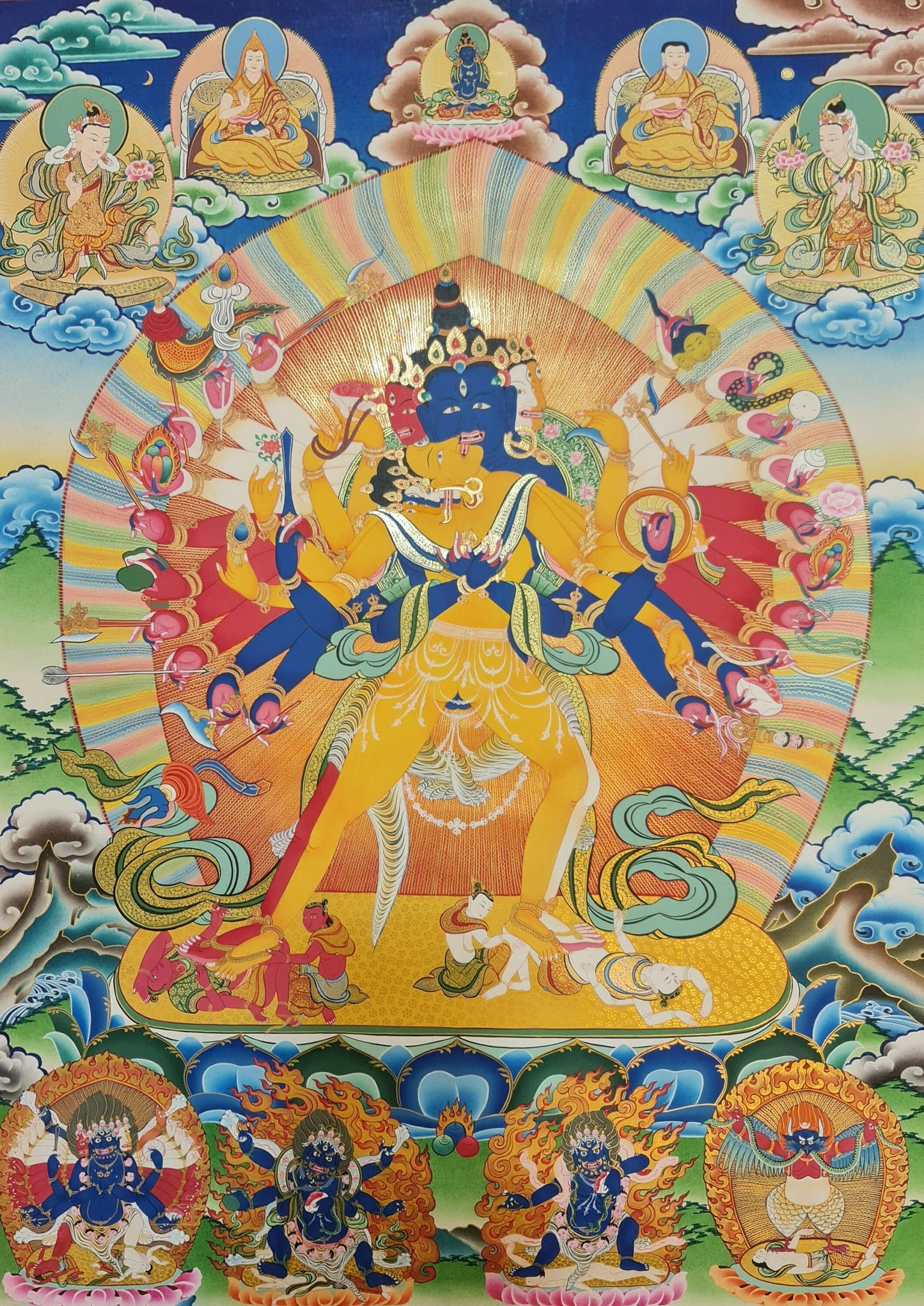 208. 12 Arm Kalachakra Consort Thangka (Thanka) Painting. Free Brocade / Free Shipping.