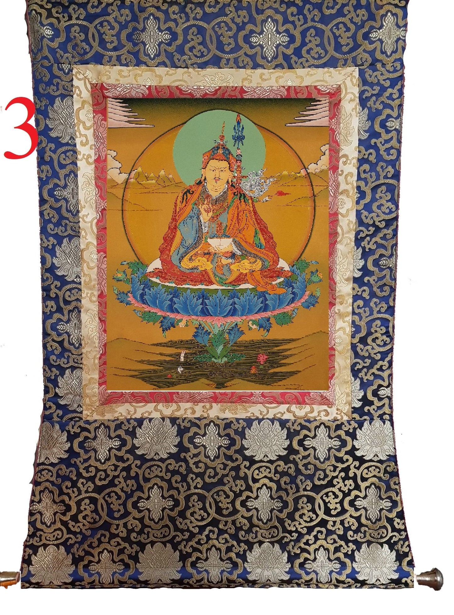 69. Guru Rinpoche Padmasambhava Thanka (Thangka). Free Brocade / Free Shipping.