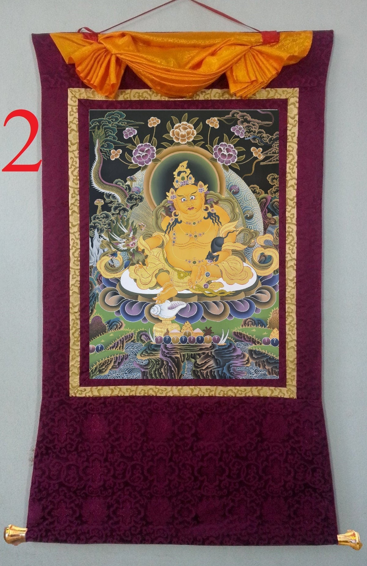 191. Jambhala or Zambhala Thangka (Thanka). Free Brocade / Free Shipping.