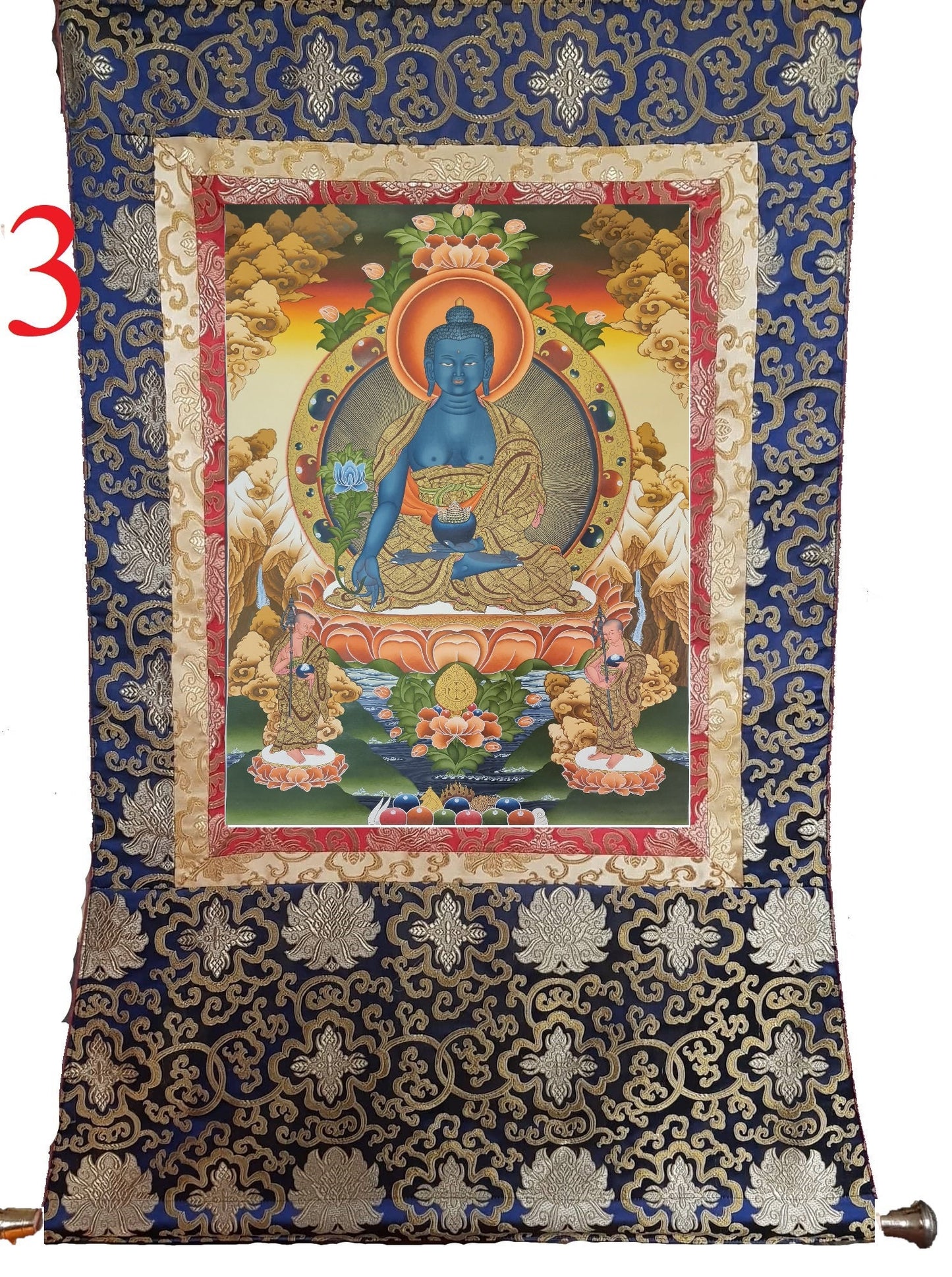 182. Medicine Buddha Thanka (Thangka). Free Brocade / Free Shipping.