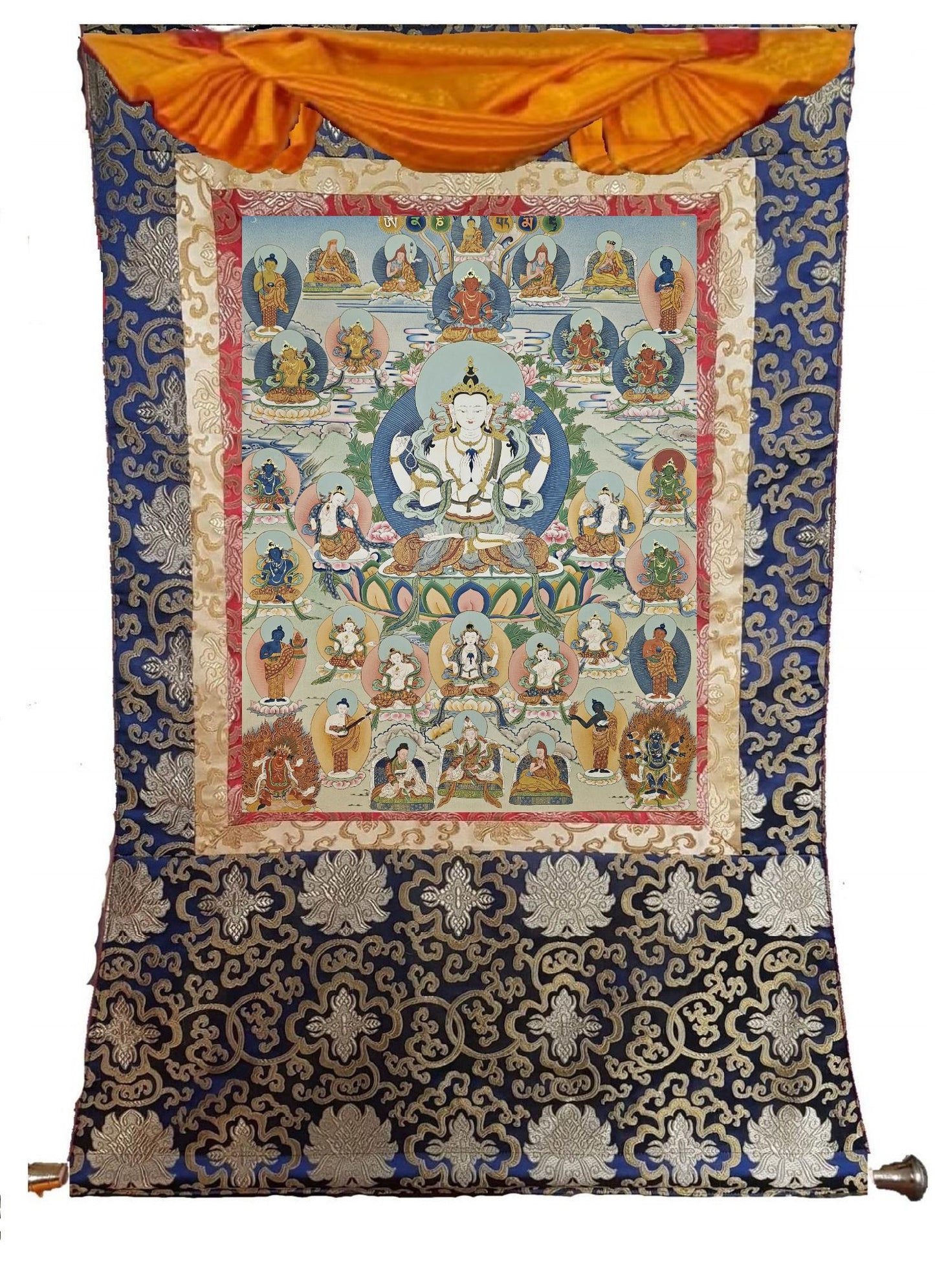 392. Chenrezig Thangka (Thanka).  Free Brocade / Free Shipping.
