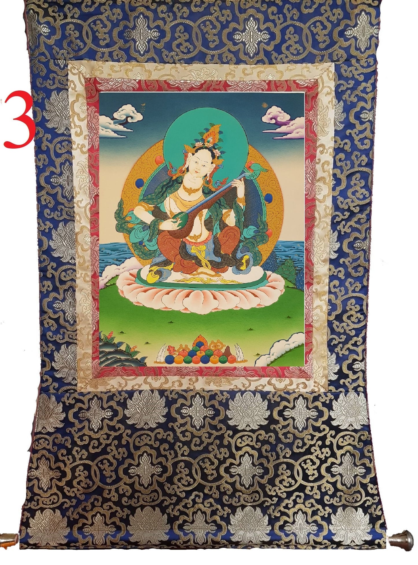 109. Saraswati Thangka (Thanka). Free Brocade / Free Shipping.