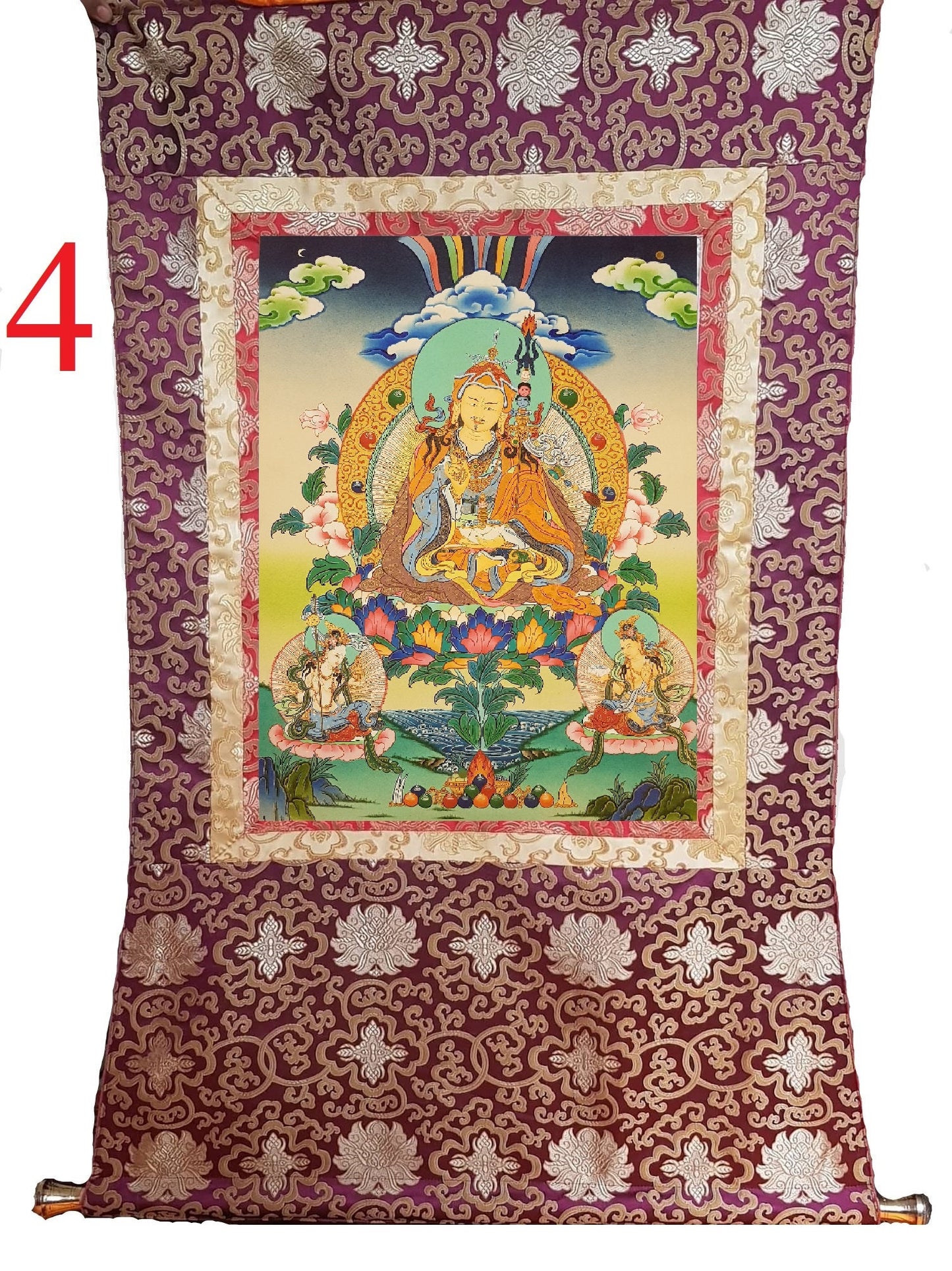 65. Guru Rinpoche Padmasambhava Thanka (Thangka). Free Brocade / Free Shipping.