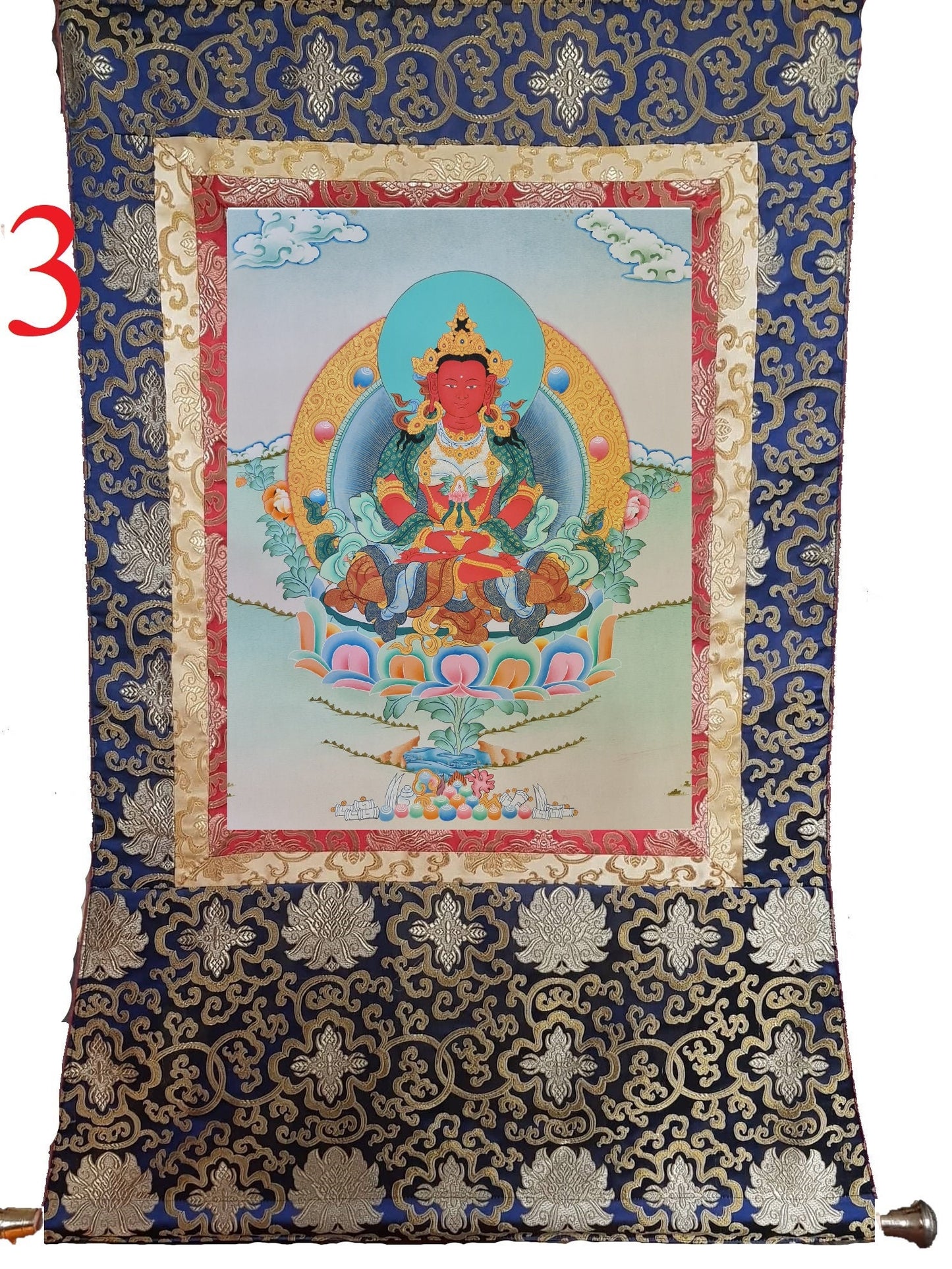 170. Amitayus Thangka (Thanka). Free Brocade / Free Shipping.
