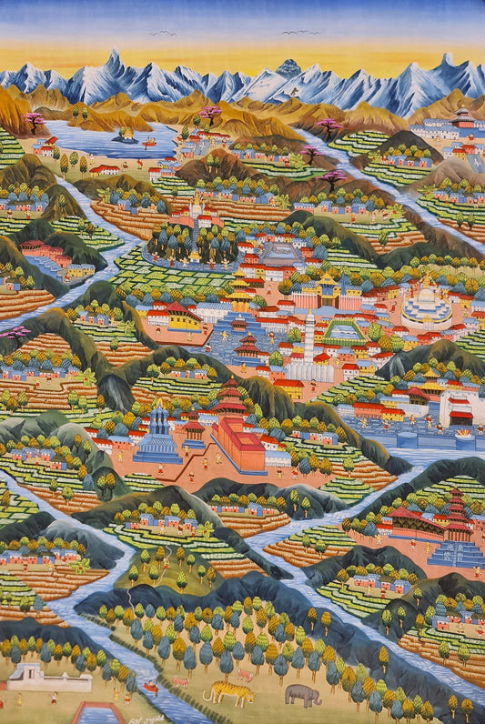 253. Kathmandu Valley Painting with Artist Signature. Free Brocade / Free Shipping.