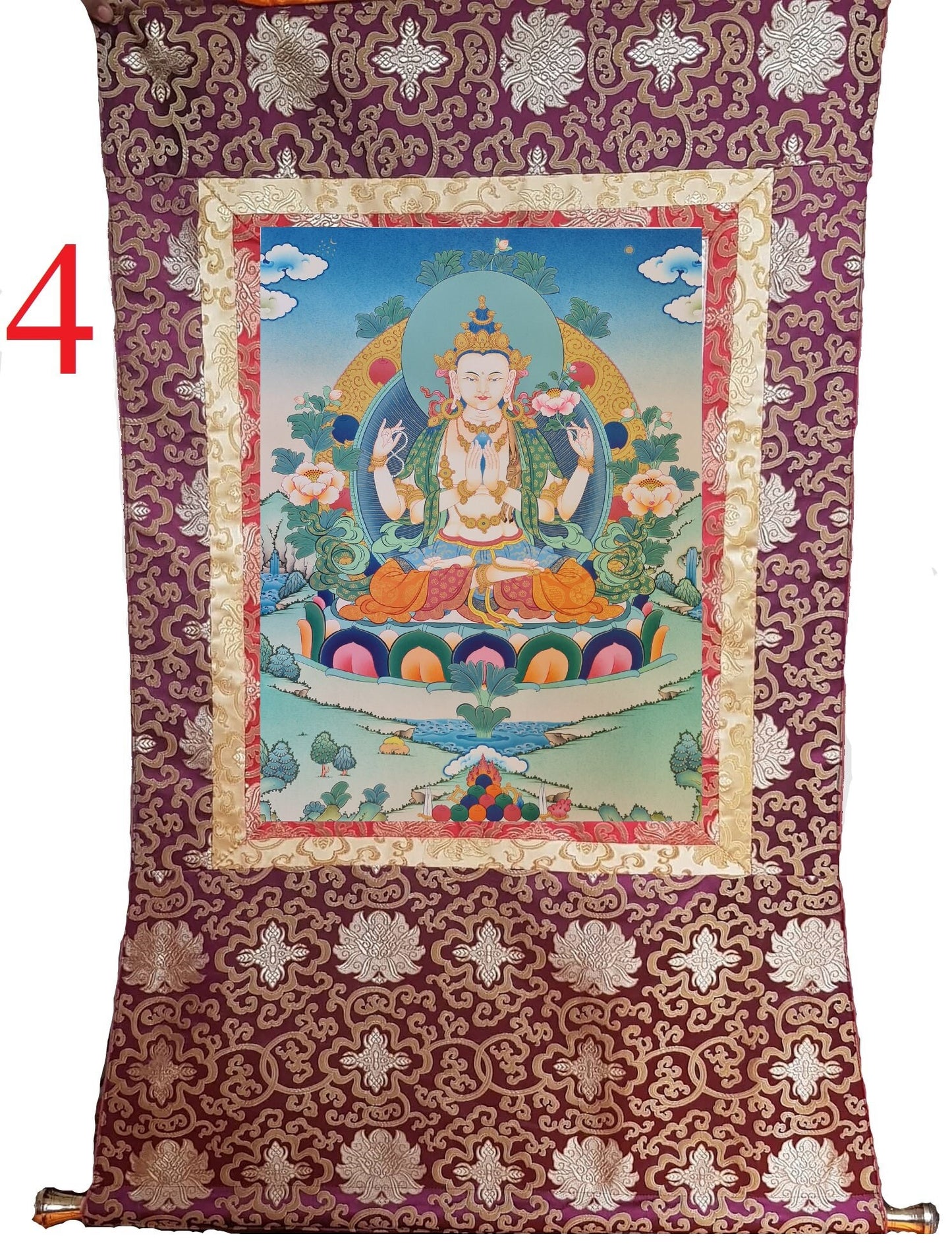 171. Chenrezig Thangka (Thanka).  Free Brocade / Free Shipping.