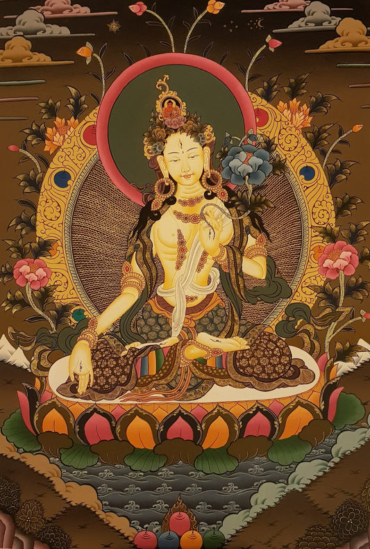 152. White Tara Thangka (Thanka). Free Brocade / Free Shipping.
