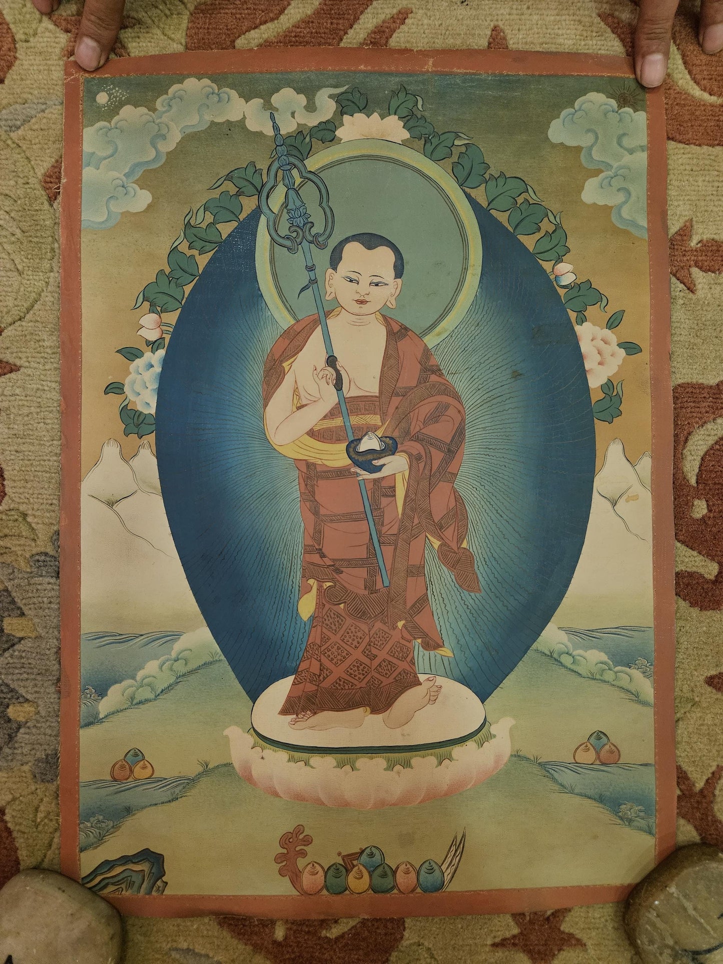 373. Maudgalyayana First Disciple of Shakyamuni Buddha Thangka (Thanka). Free Brocade / Free Shipping.