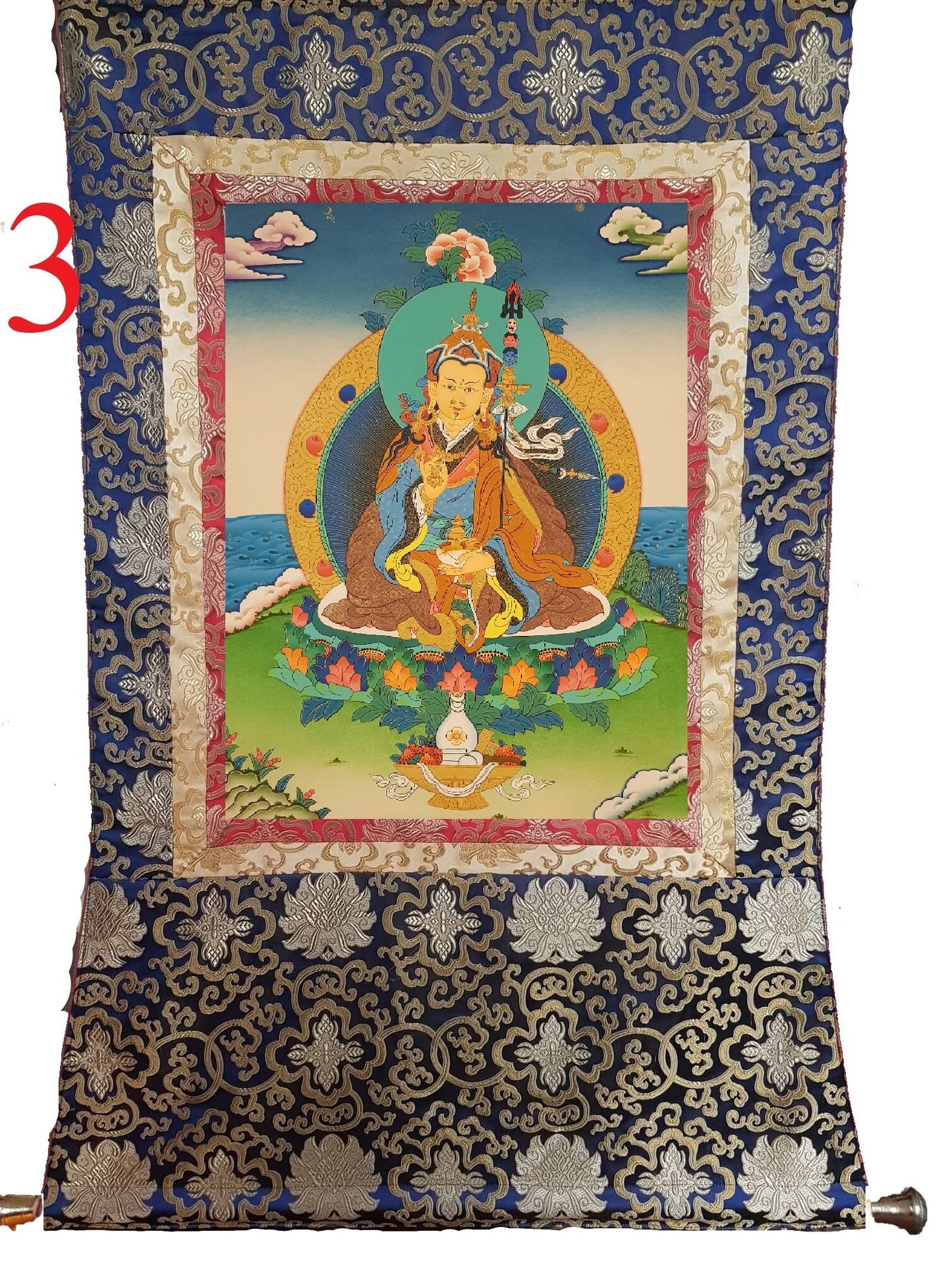 63. Guru Rinpoche Padmasambhava Thanka (Thangka). Free Brocade / Free Shipping.