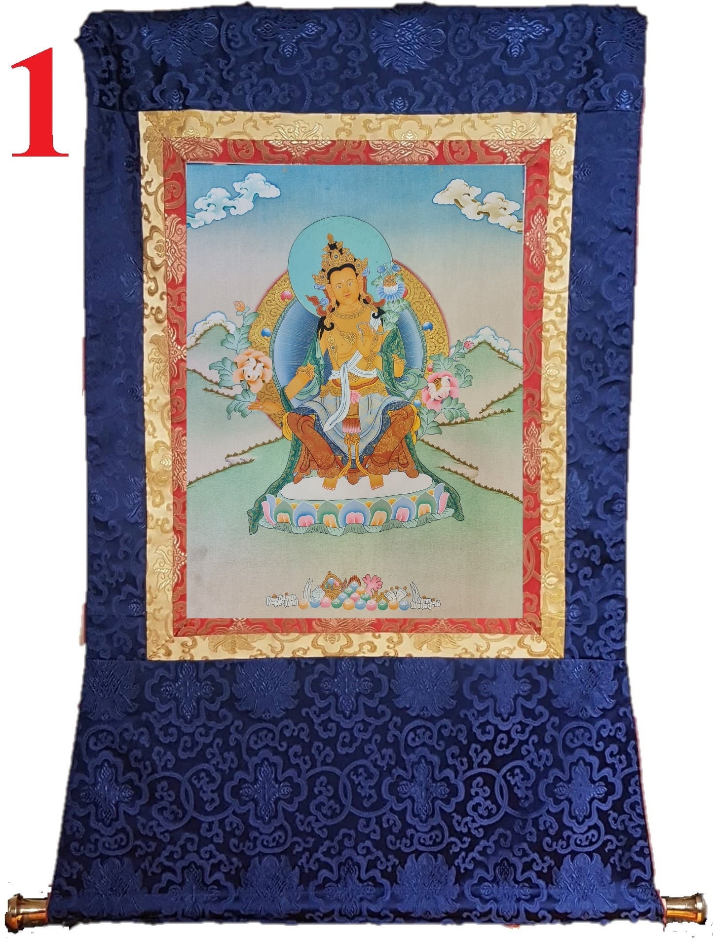 168. Maitreya (Metteyya) Buddha Thangka (Thanka). Free Brocade / Free Shipping.