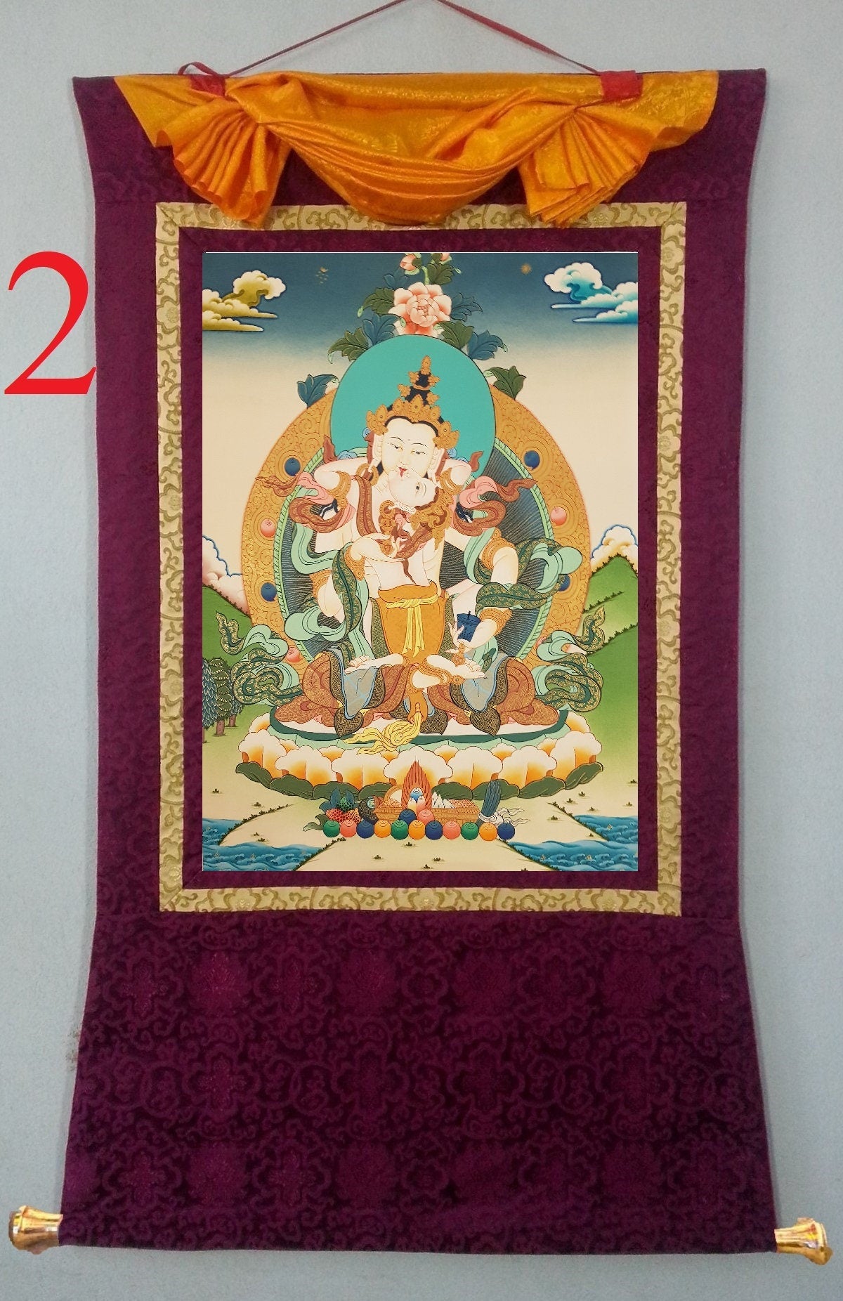 137. Vajrasattva Consort Tibetan Thangka (Thanka) Painting. Free Brocade / Free Shipping.