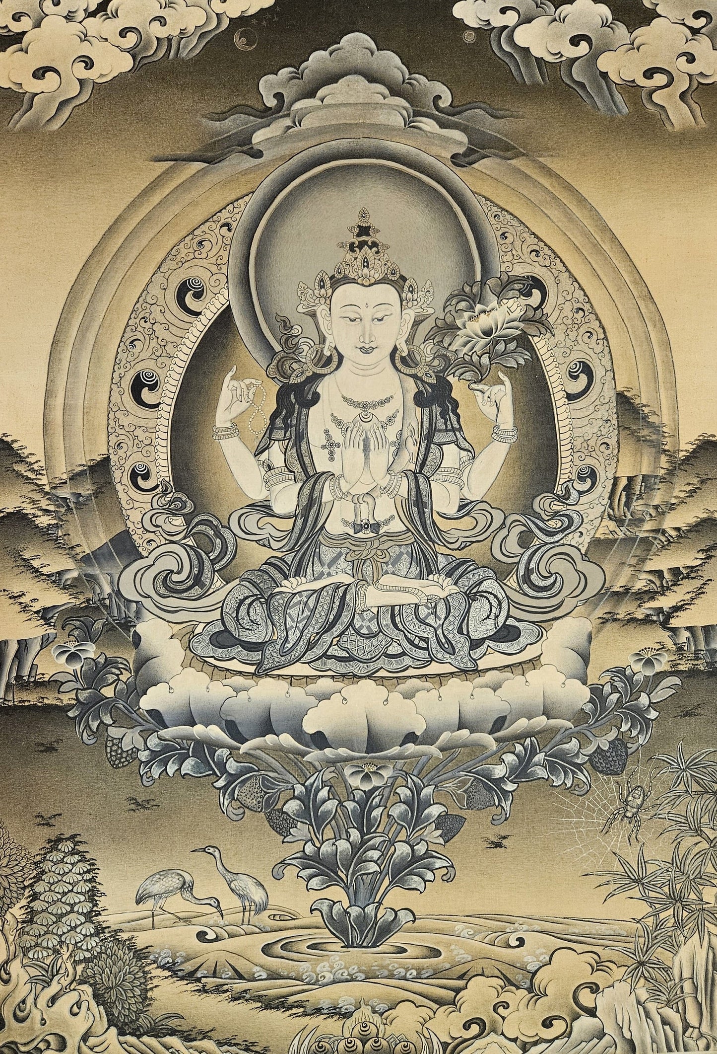 312. Chenrezig Thangka (Thanka).  Free Brocade / Free Shipping.