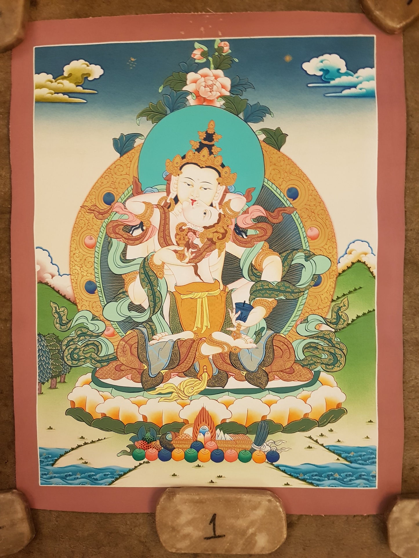 137. Vajrasattva Consort Tibetan Thangka (Thanka) Painting. Free Brocade / Free Shipping.