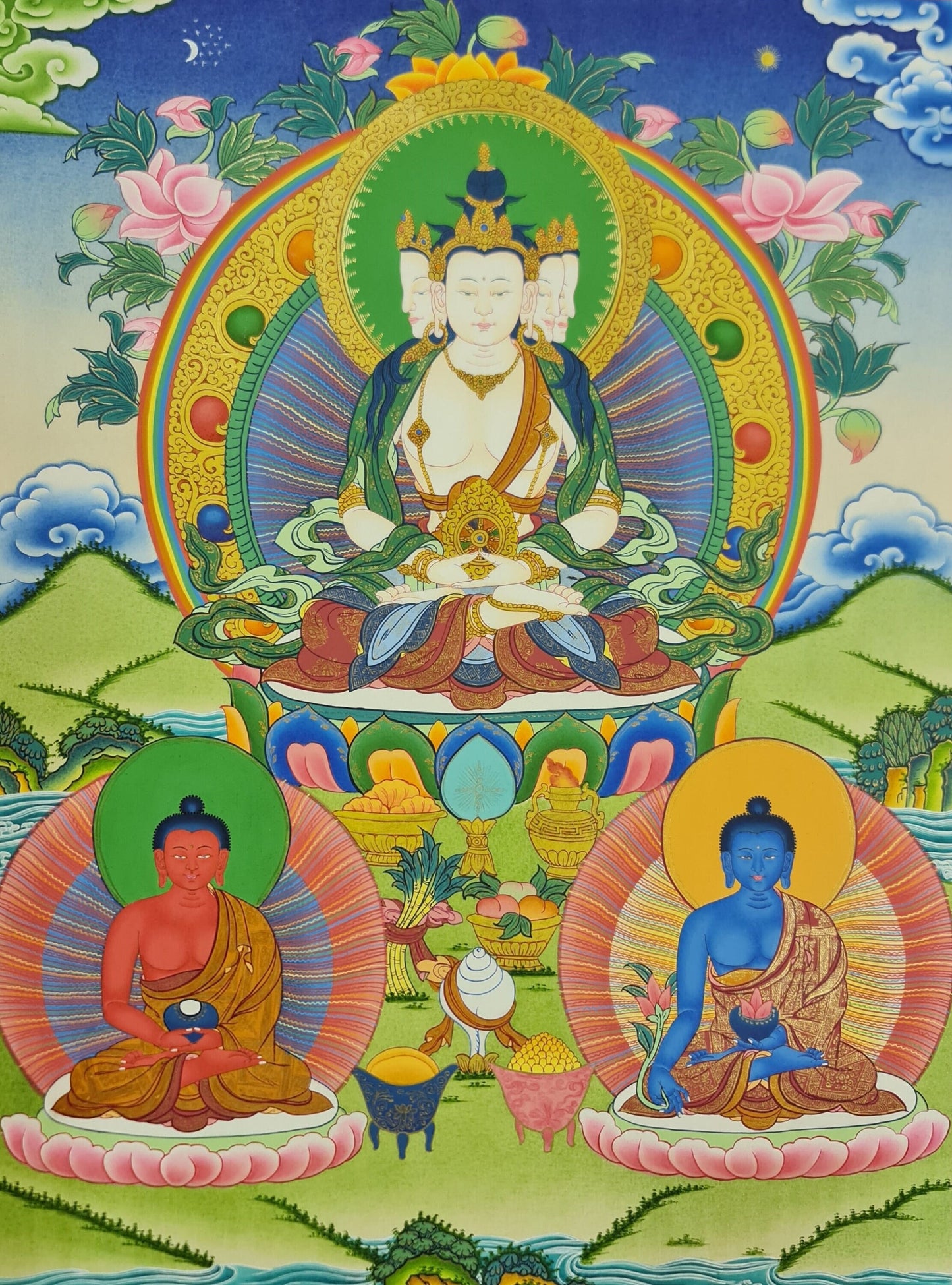 300. Sarvavid Vairocana Buddha Thangka (Thanka). Free Brocade / Free Shipping.