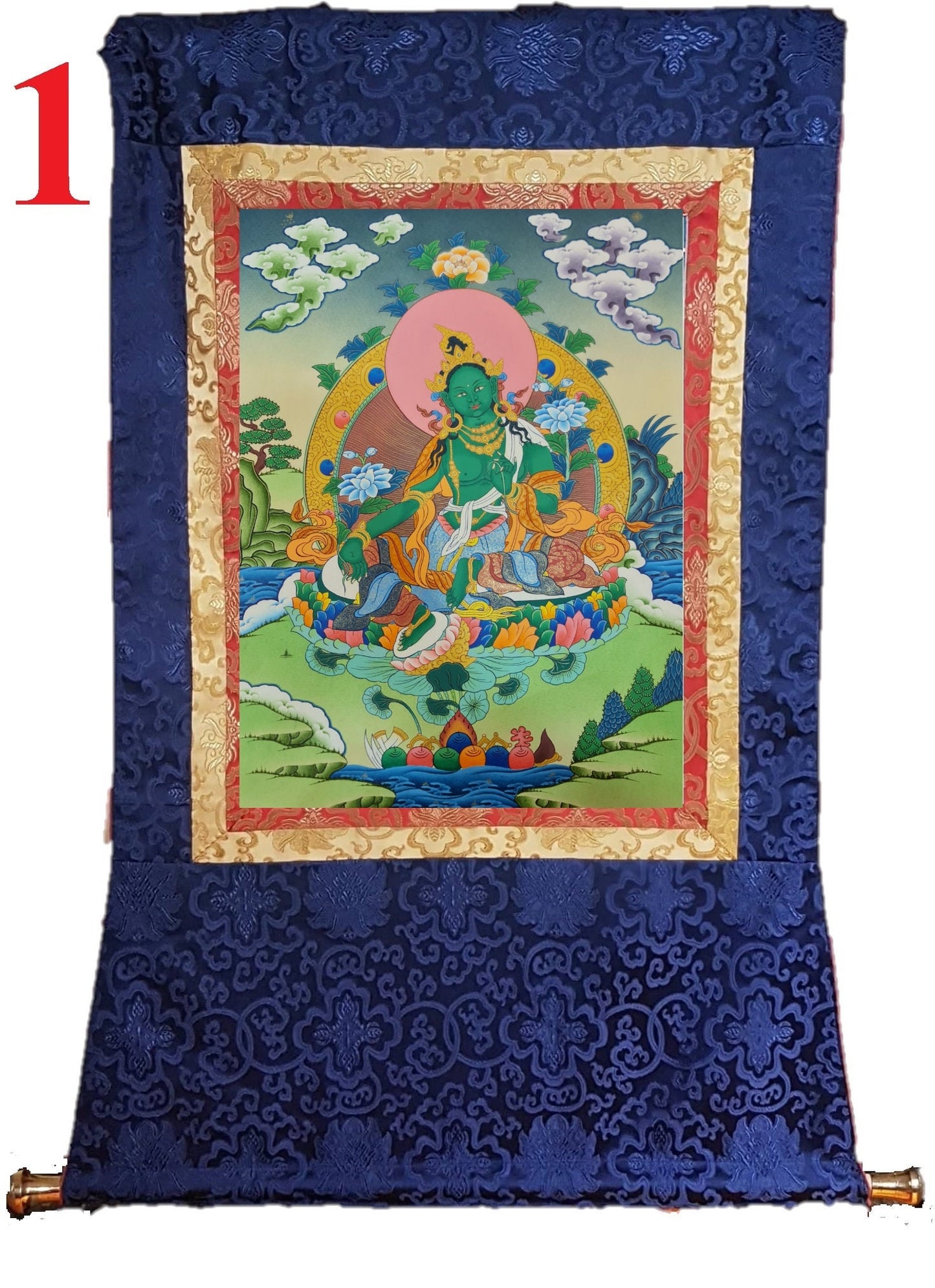 55. Green Tara Thangka (Thanka). Free Brocade / Free Shipping.