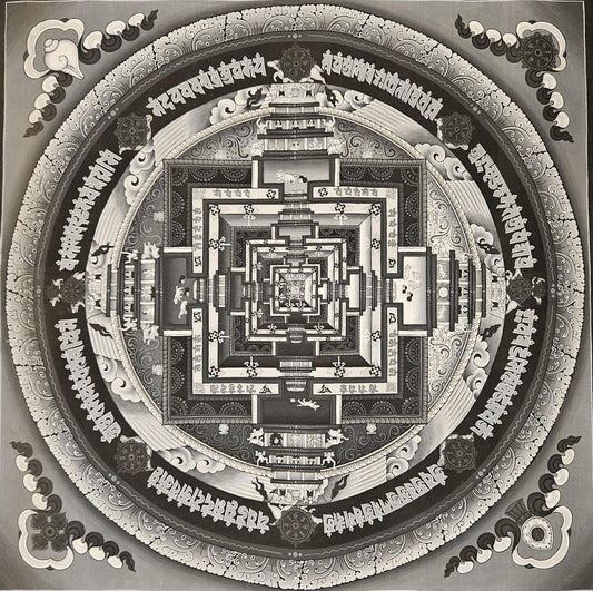 11. White and Black Kalachakra Mandala Thangka (Thanka). Free Brocade / Free Shipping.