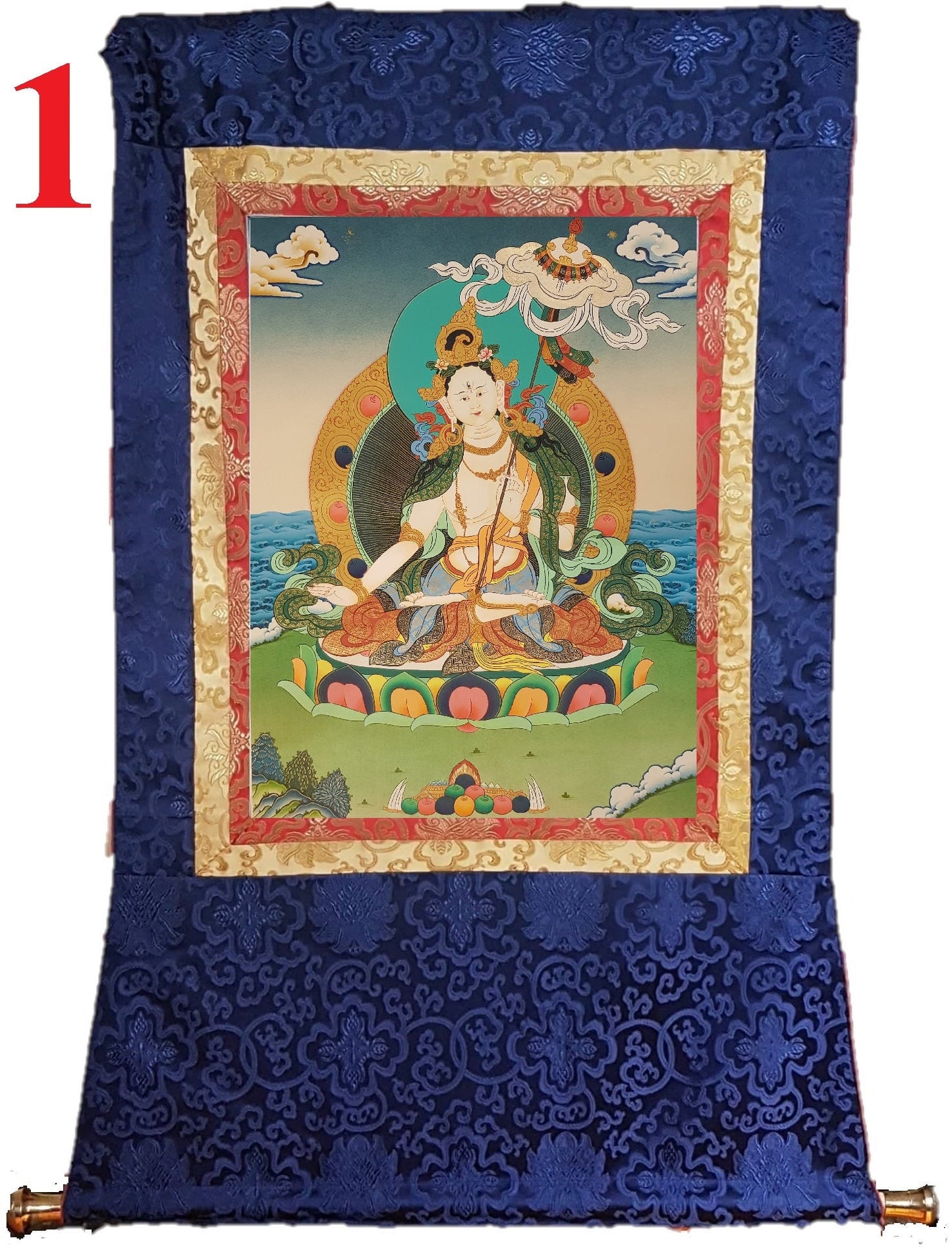 127. Two Arm Dukkar Thangka (Thanka). Free Brocade / Free Shipping.