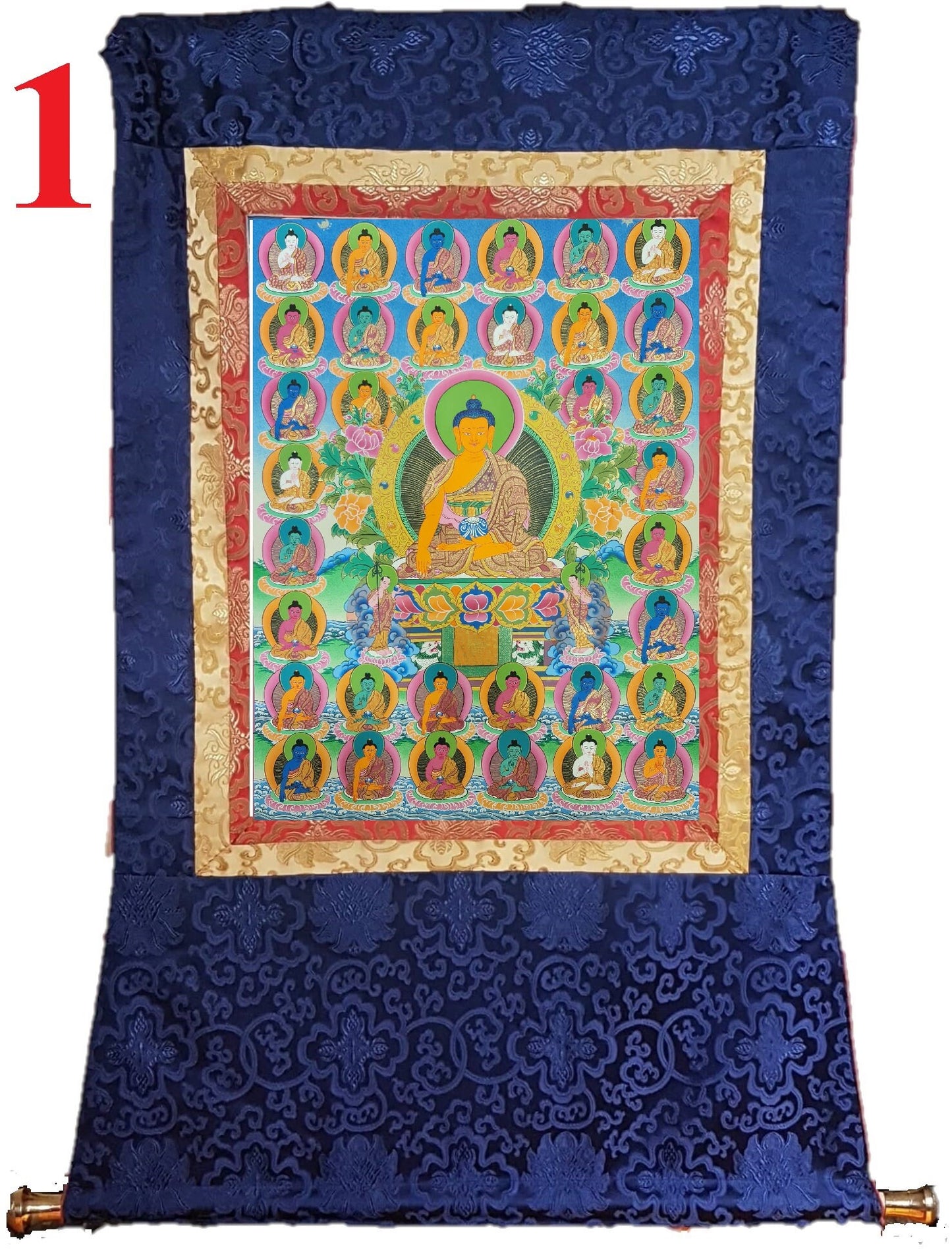 145. 35 Buddha Thangka (Thanka). Free Brocade / Free Shipping.