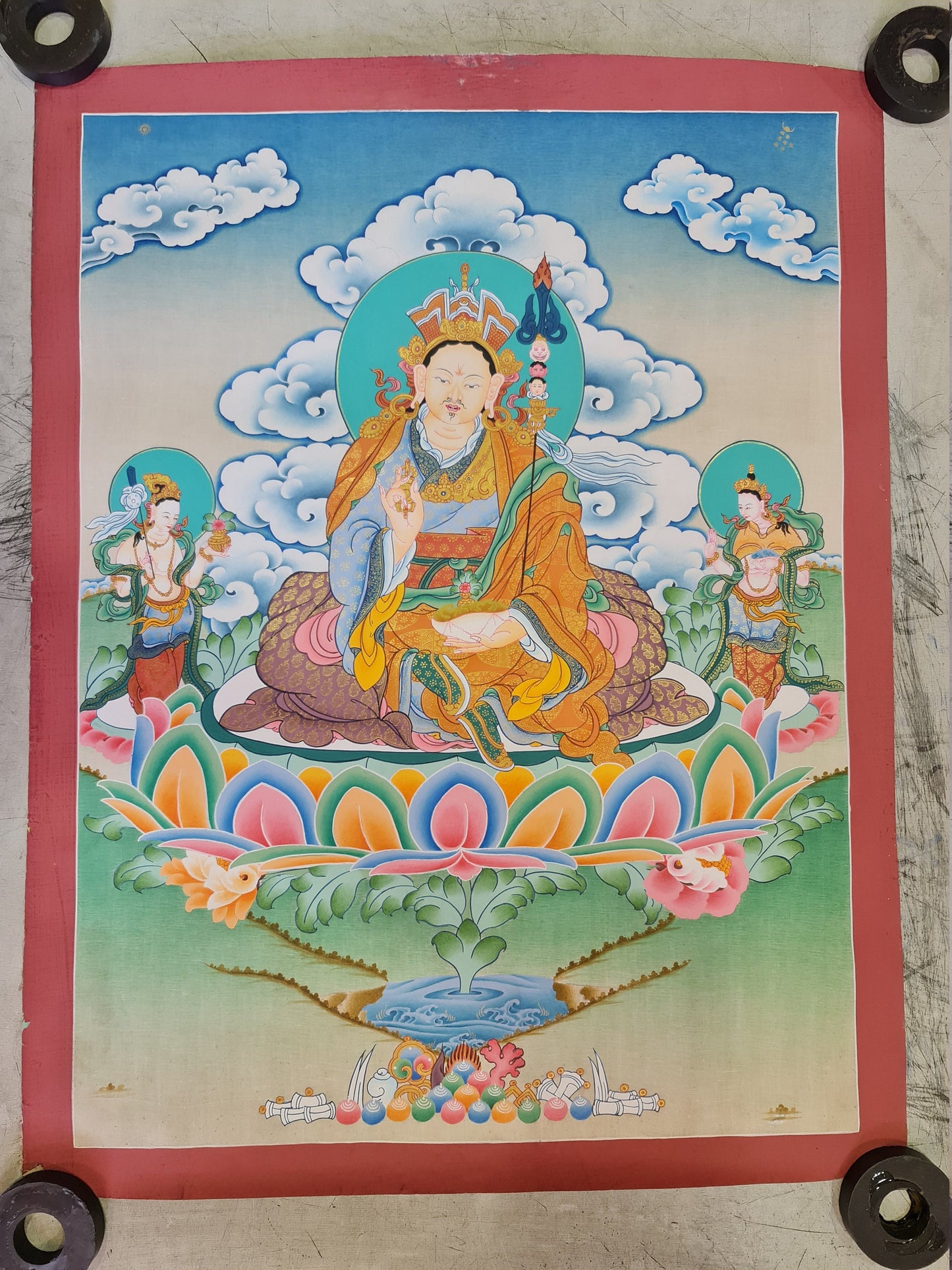 155. Guru Rinpoche Padmasambhava Thanka(Thangka). Free Brocade / Free Shipping.