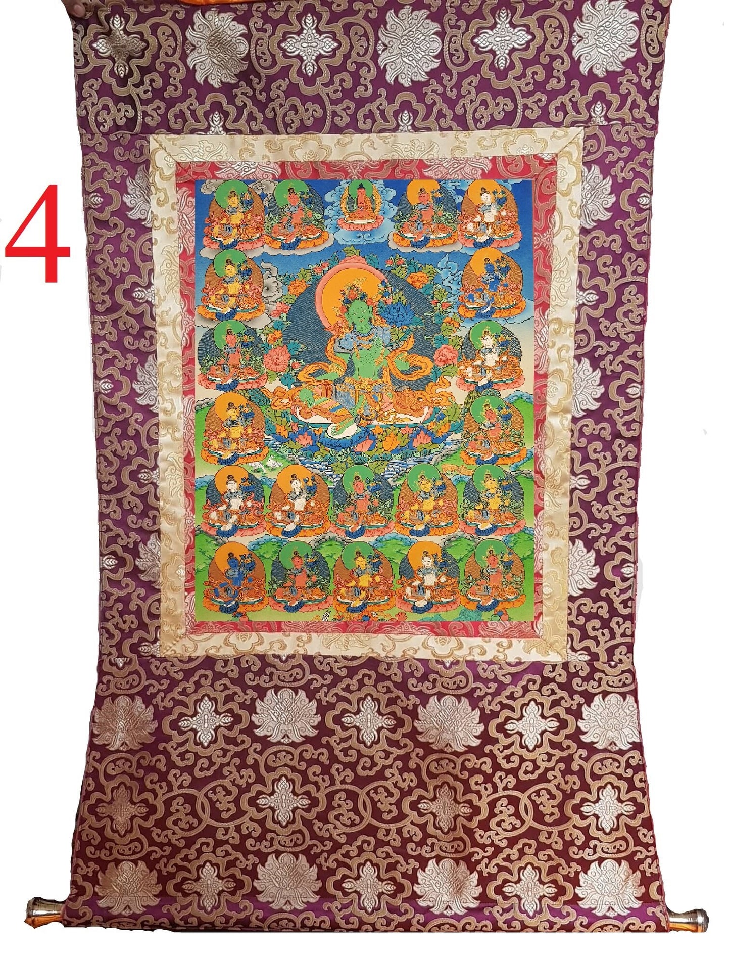 2. Green Tara with 21 other Tara Thangka (Thanka). Free Brocade / Free Shipping.
