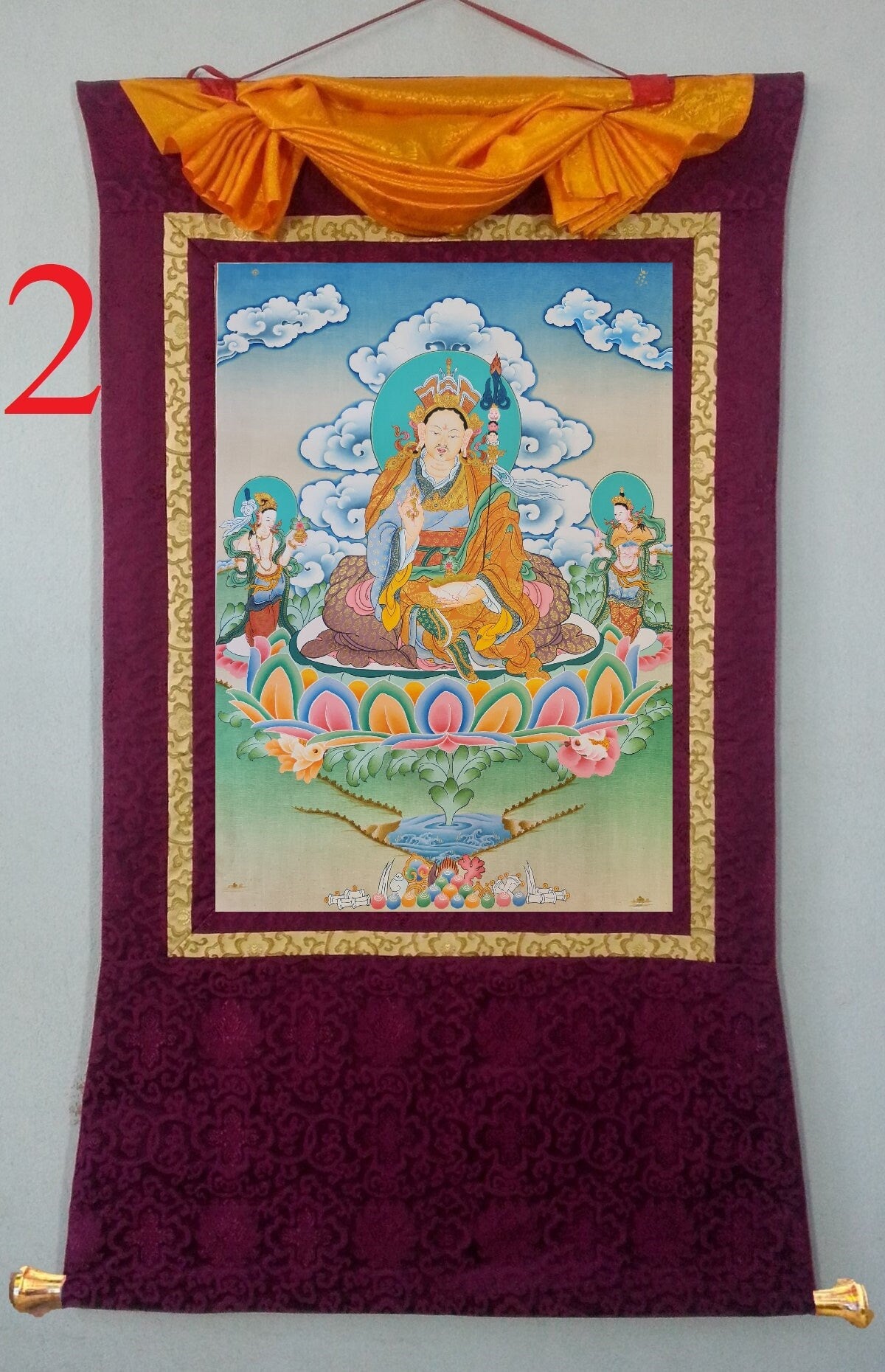 155. Guru Rinpoche Padmasambhava Thanka(Thangka). Free Brocade / Free Shipping.