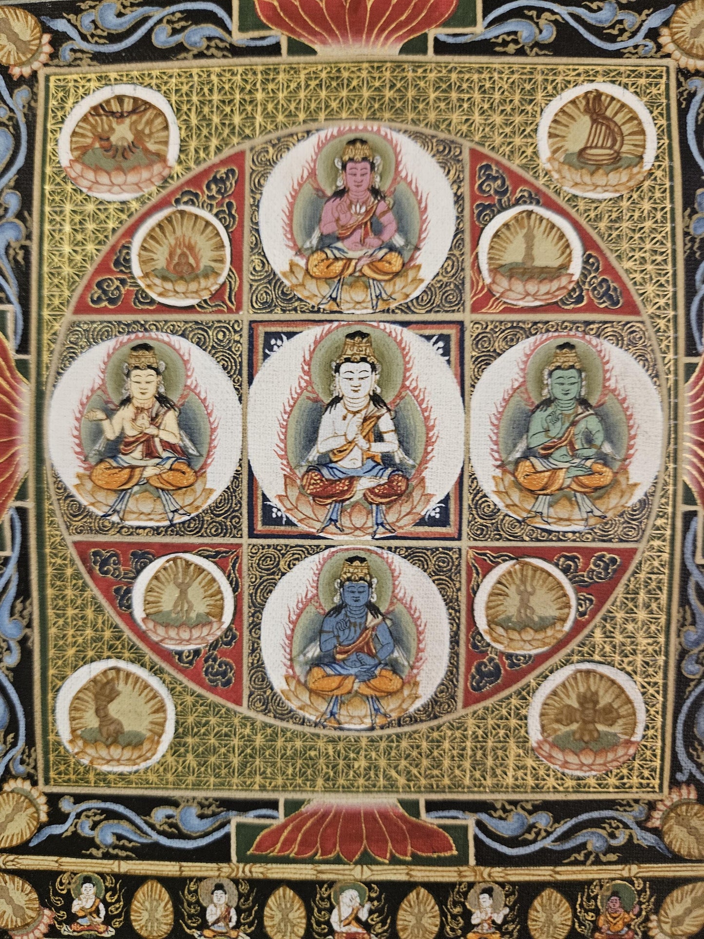 Ryokai (Roukai) Dharma Dhatu and Vajra Dhatu Mandala Thanka (Thangka) with Japanese Gods. High Quality Painting by Surya Lama. Free Shipping