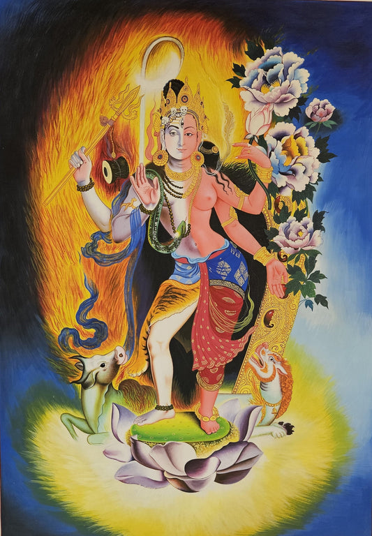 336. Newari Style Shiva and Parvati Ardhanarishvara Thanka (Thangka) Paubha. Free Brocade / Free Shipping.