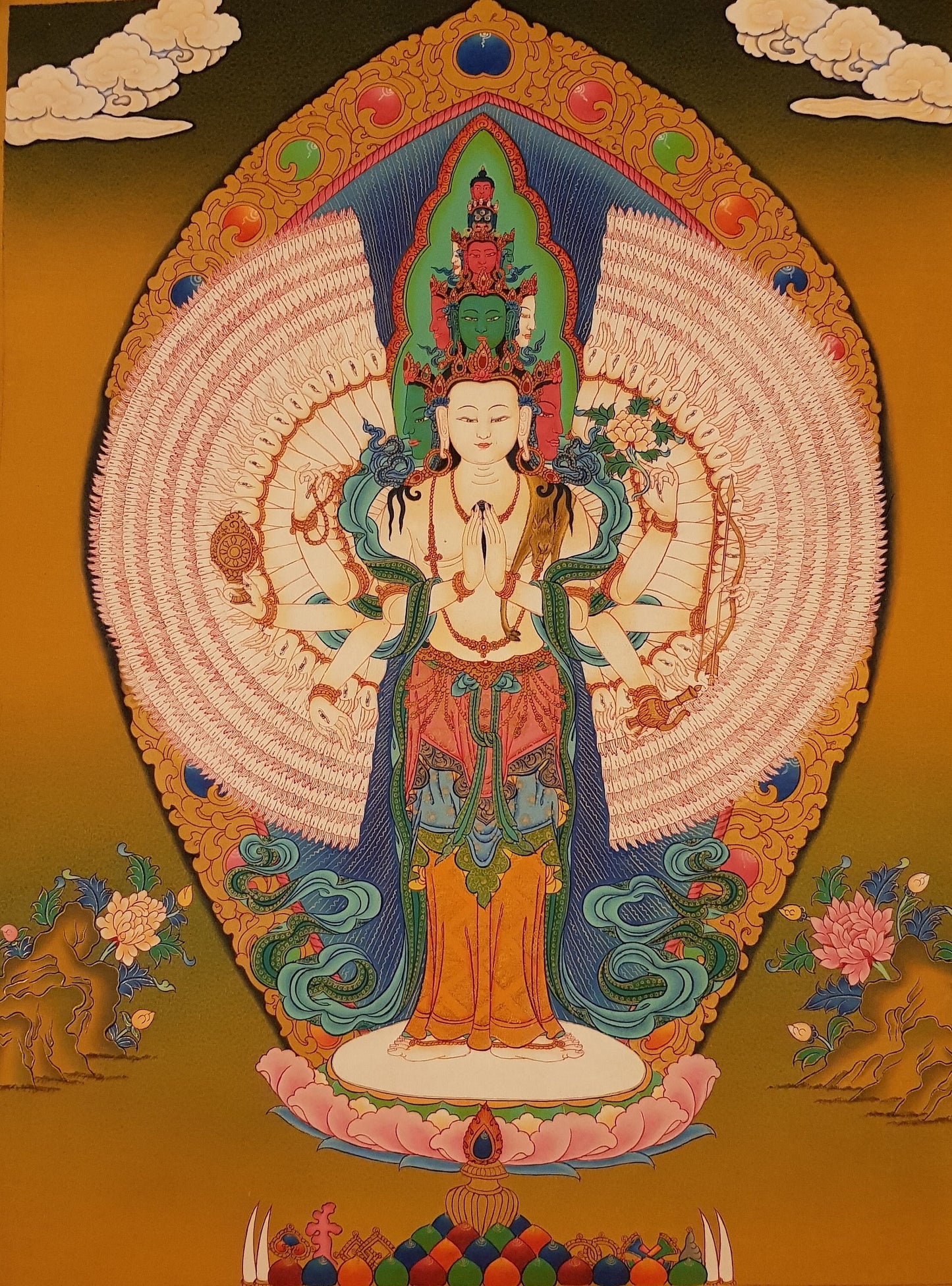 9. 1000 (Thousand) Arm Chenrezig Avalokiteshvara Thangka (Thanka). Free Brocade / Free Shipping.