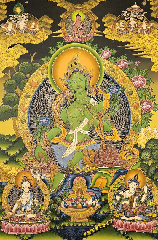 227. Green Tara Thangka (Thanka). Free Brocade / Free Shipping.