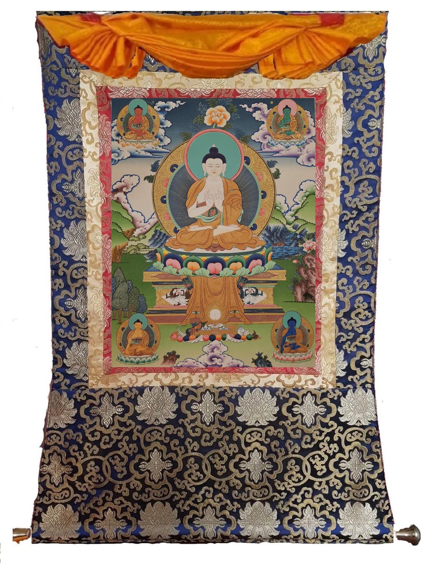 393. Five Pancha Dhyani Buddha Thangka (Thanka). Free Brocade / Free Shipping.