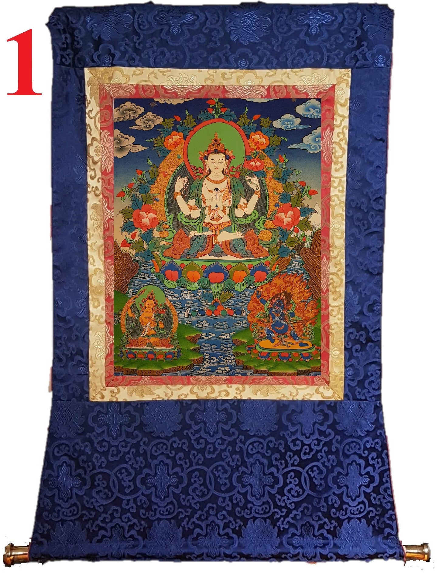 41. Chenrezig Thangka (Thanka). Free Brocade / Free Shipping.