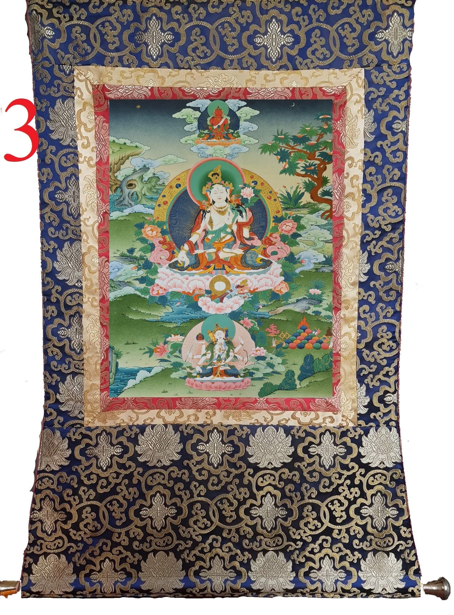 187. White Tara Thangka (Thanka). Free Brocade / Free Shipping.
