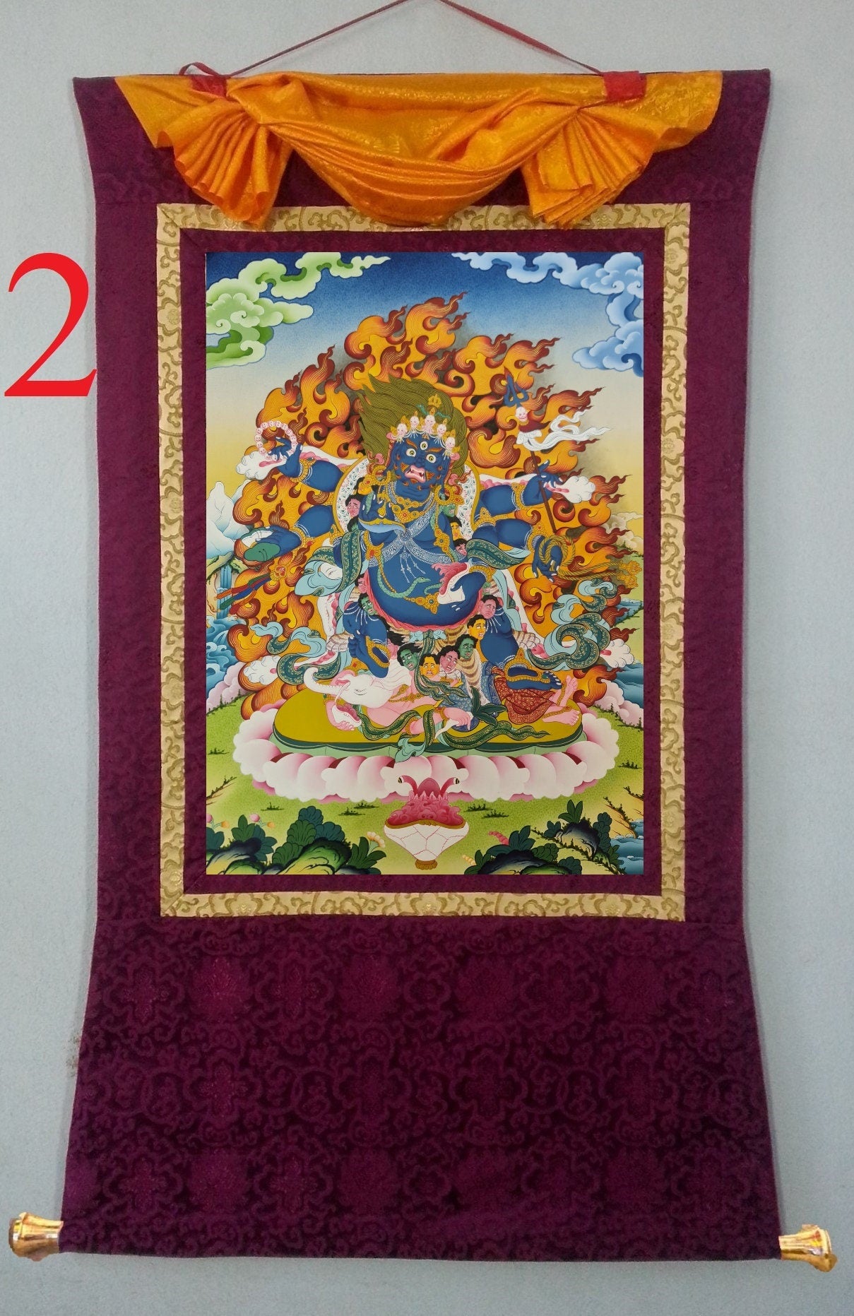 75. 6 Arm Mahakala Thanka (Thangka). Free Brocade / Free Shipping.