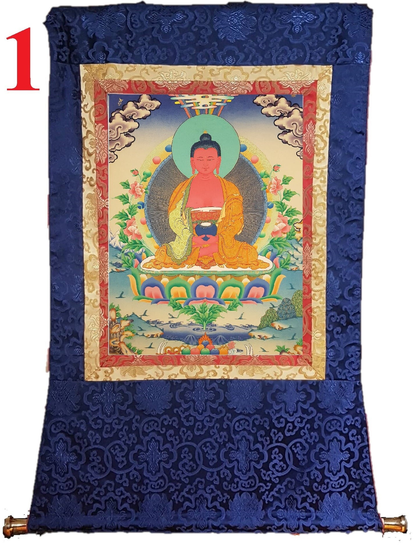 28. Amitabha Buddha Thangka (Thanka). Free Brocade / Free Shipping.