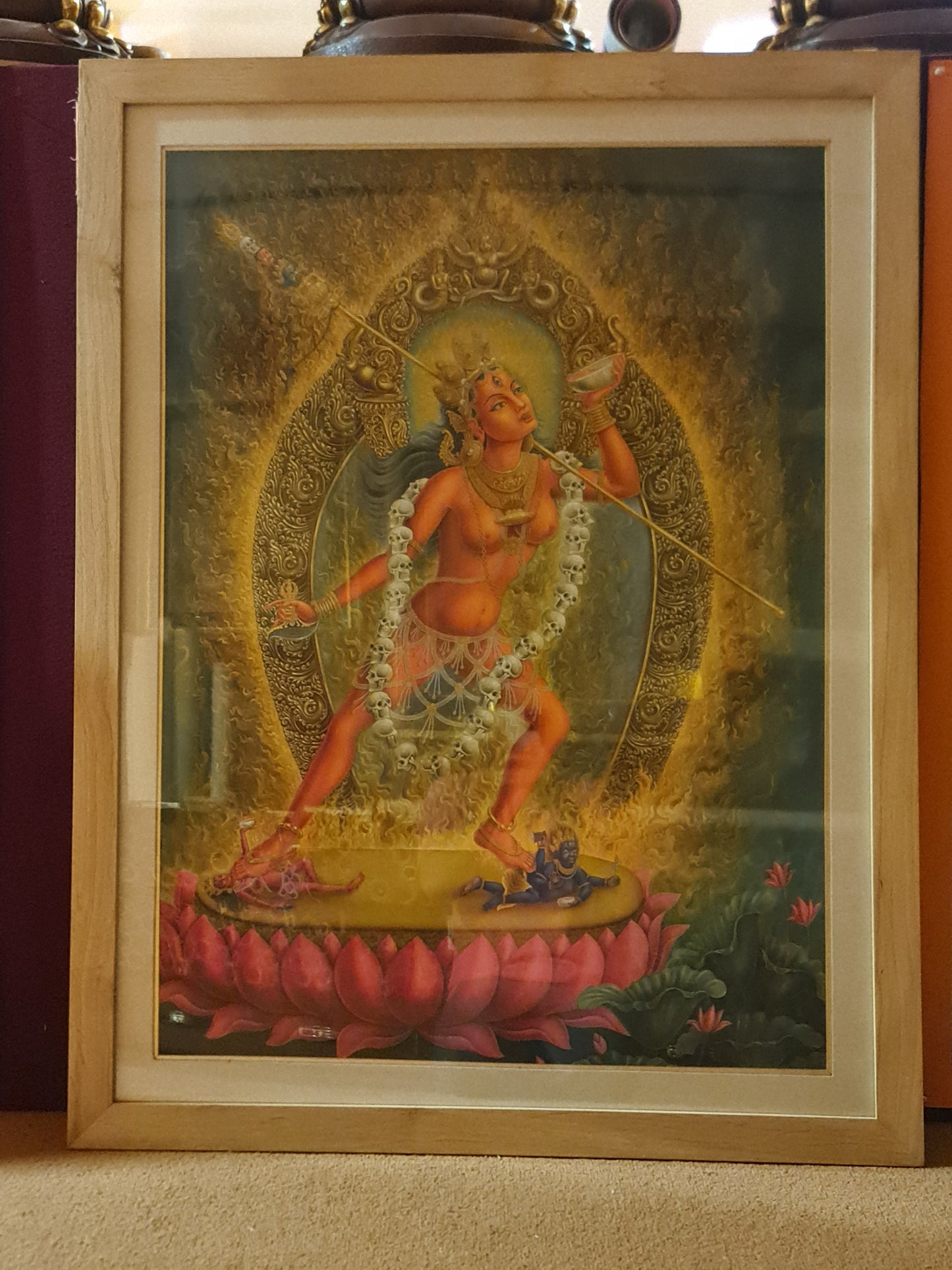 Vajrayogini Thangka (Thanka) Oil Newari Painting Paubha in Canvas. Signed by the Artist.