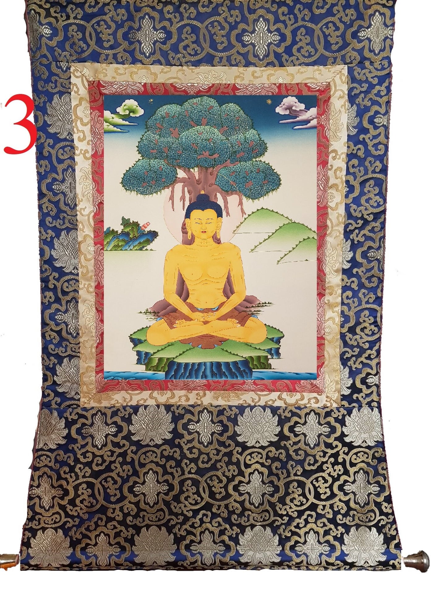 18. Fasting Shakyamuni Buddha Thangka (Thanka). Free Brocade / Free Shipping.