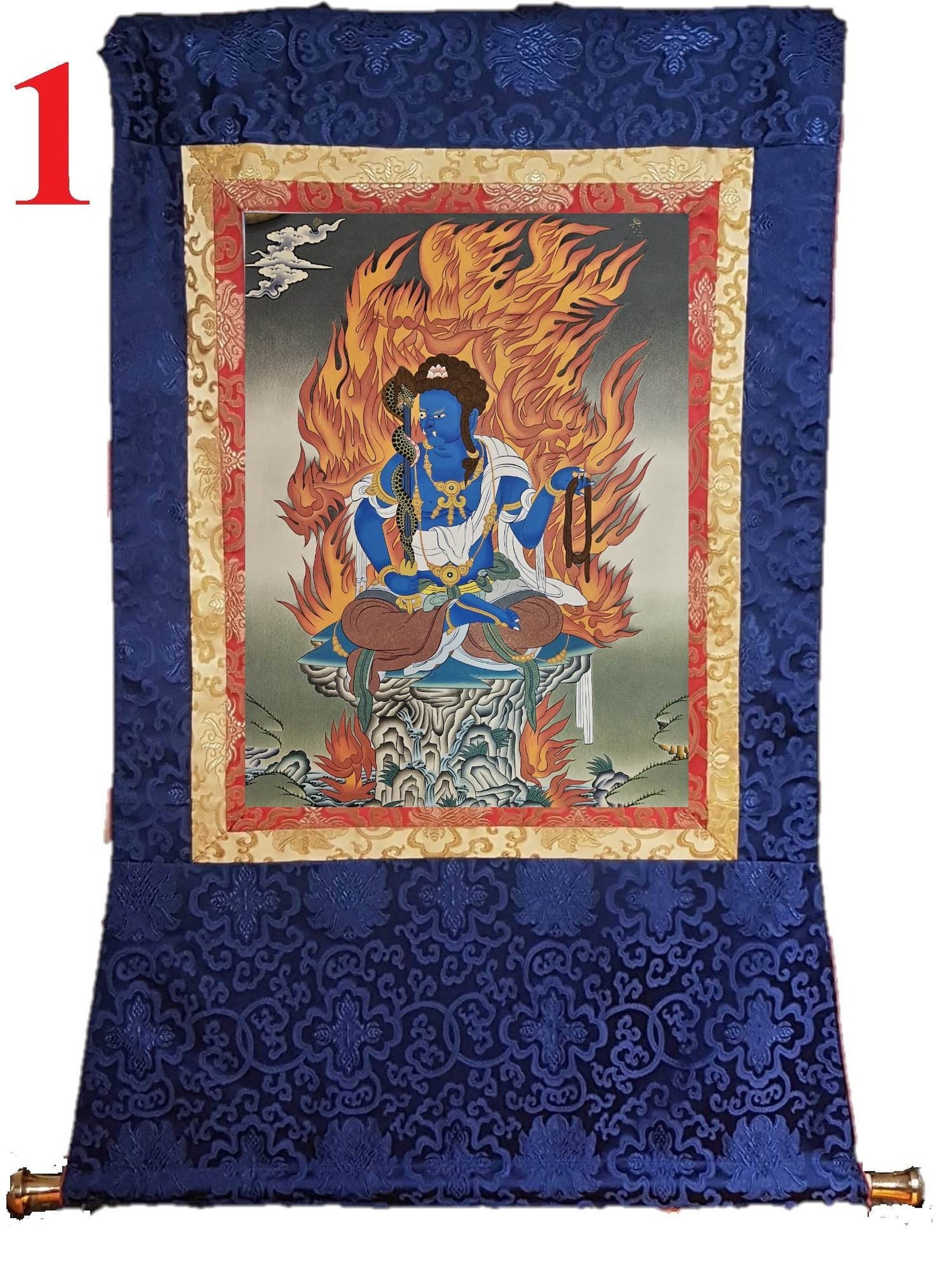 291. Achala Krodharaja "Immovable One" "King of the Wrathful" Thangka (Thanka). Free Brocade / Free Shipping.