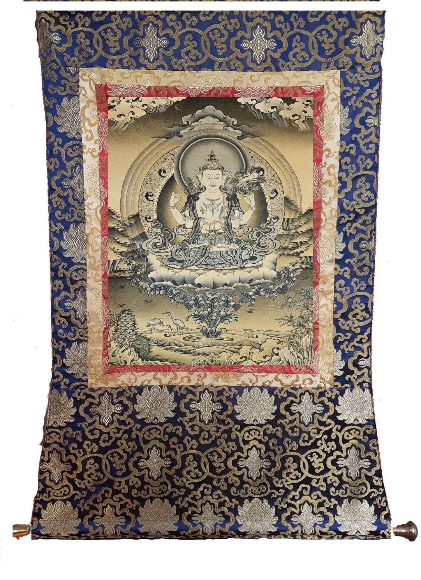 312. Chenrezig Thangka (Thanka).  Free Brocade / Free Shipping.