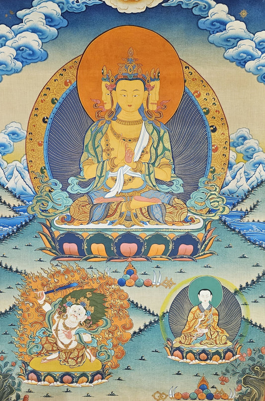 335. Sarvavid Vairocana Buddha Thangka (Thanka). Free Brocade / Free Shipping.