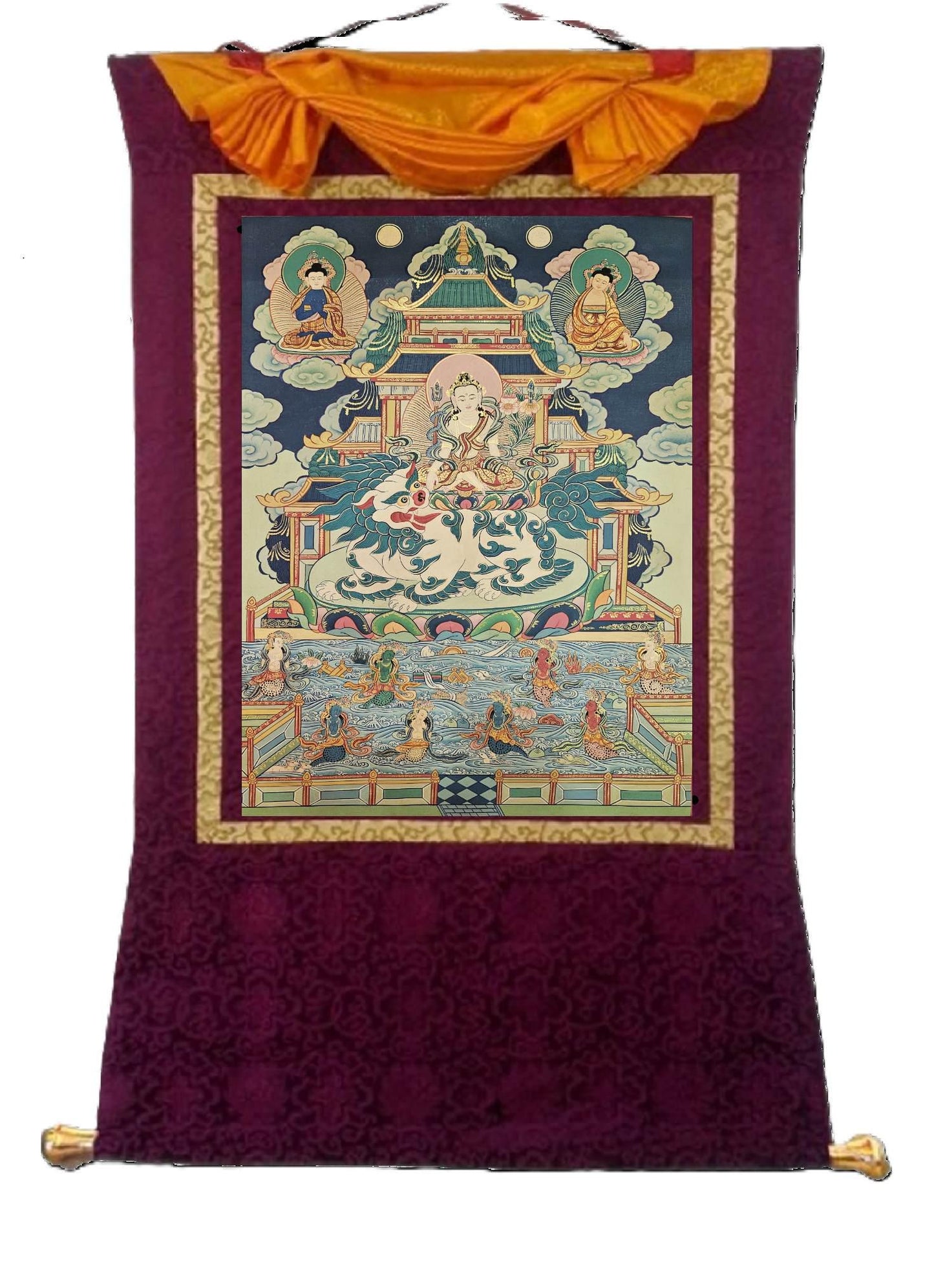 369. Simhanada Avalokiteshvara (Singhenath) (Lokeshwor) Thangka (Thanka). Free Brocade / Free Shipping.