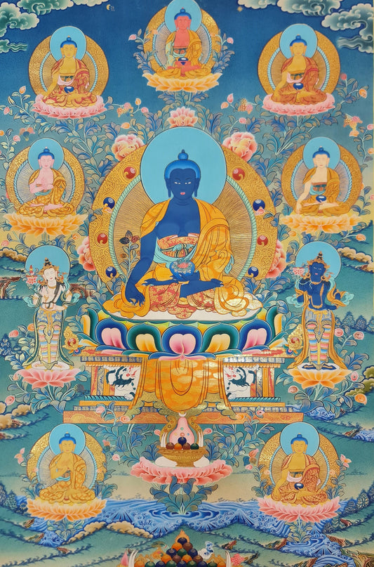 254. 8 Eight Medicine Buddha Thanka (Thangka). Free Brocade / Free Shipping.