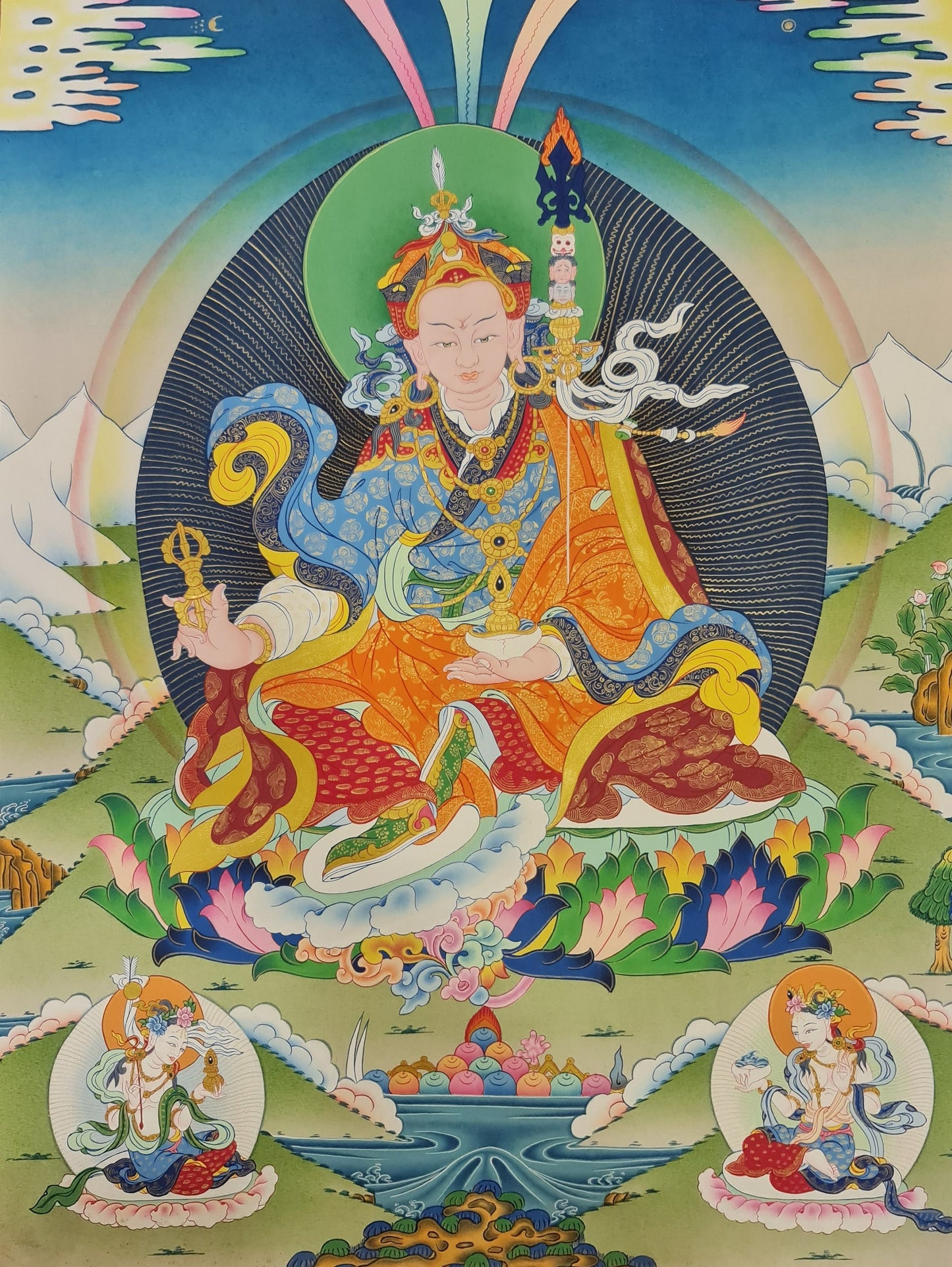 144. Guru Rinpoche Padmasambhava Thanka (Thangka). Free Brocade / Free Shipping.