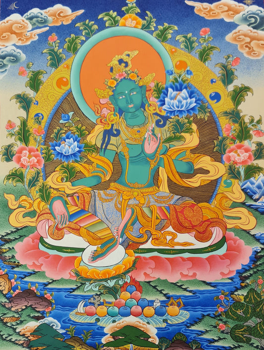 56. Green Tara Thangka (Thanka). Free Brocade / Free Shipping.