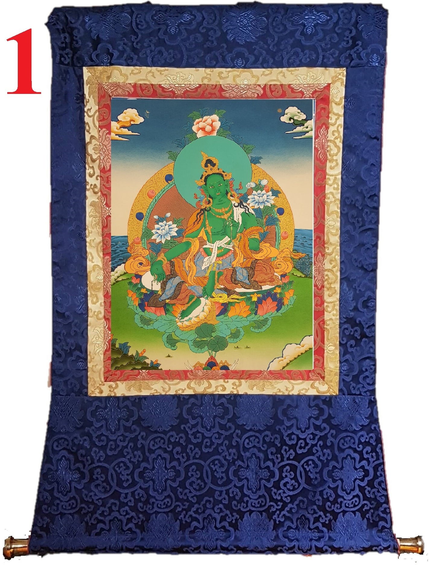 54. Green Tara Thangka (Thanka). Free Brocade / Free Shipping.